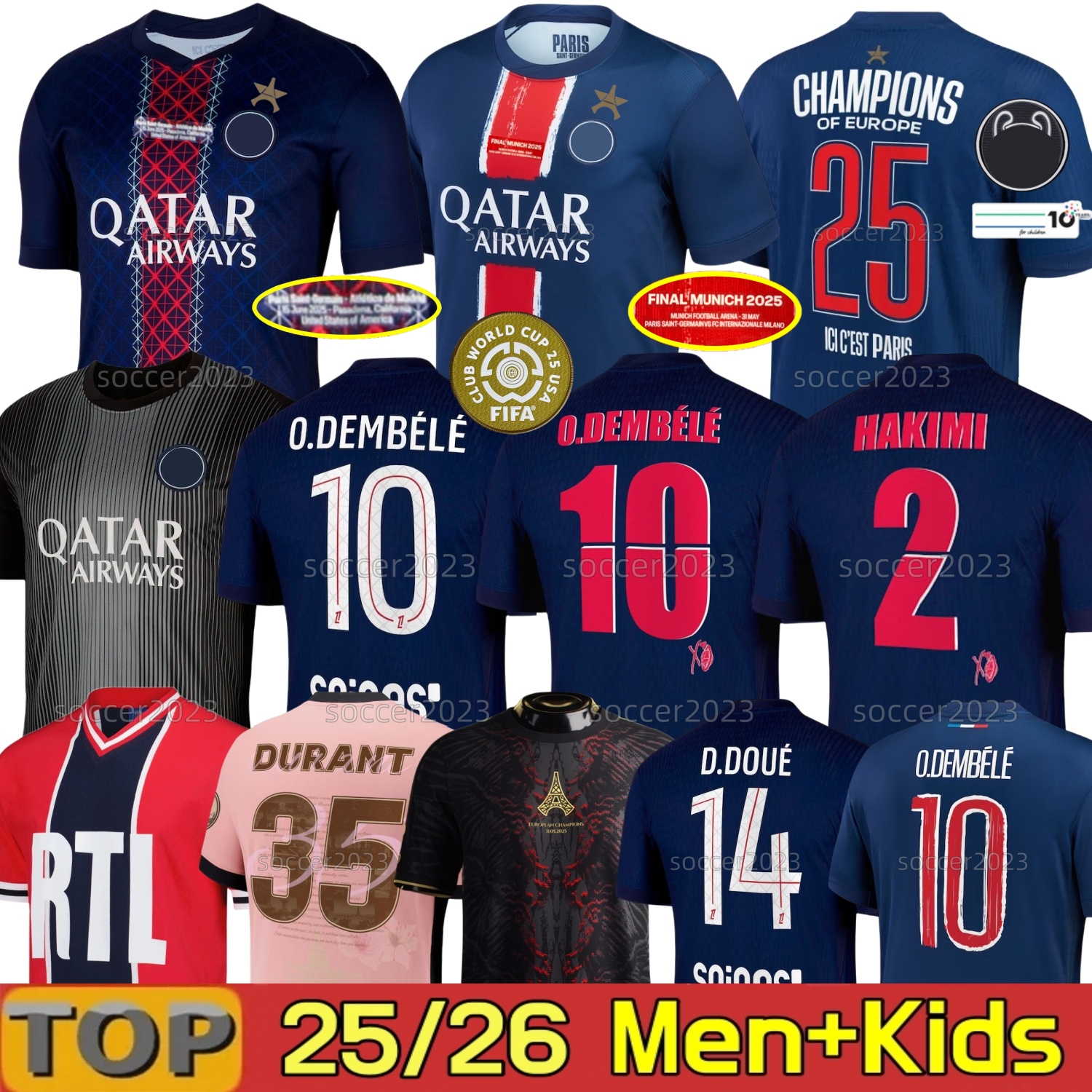 24 25 26 O.DEMBELE D.DOUE PSGES soccer jerseys HAKIMI KVARATSKHELIA JOAO NEVES BARCOLA 2024 Final hommes enfants Gk champion football shirts men kids maillot de foot