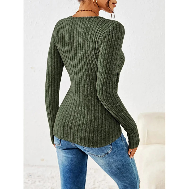 Button V-neck Knitted Women Sweater Pullovers Autumn Winter Basic Women Sweaters Fit Soft Warm Tops 250614