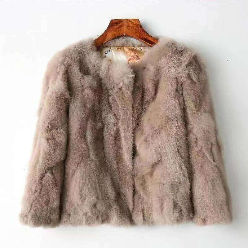 2024 New Fashion Autumn and Winter Explosion Soft Comfort Real Rabbit Fur Coat Female Jacket Short Slim Body with Round Collar