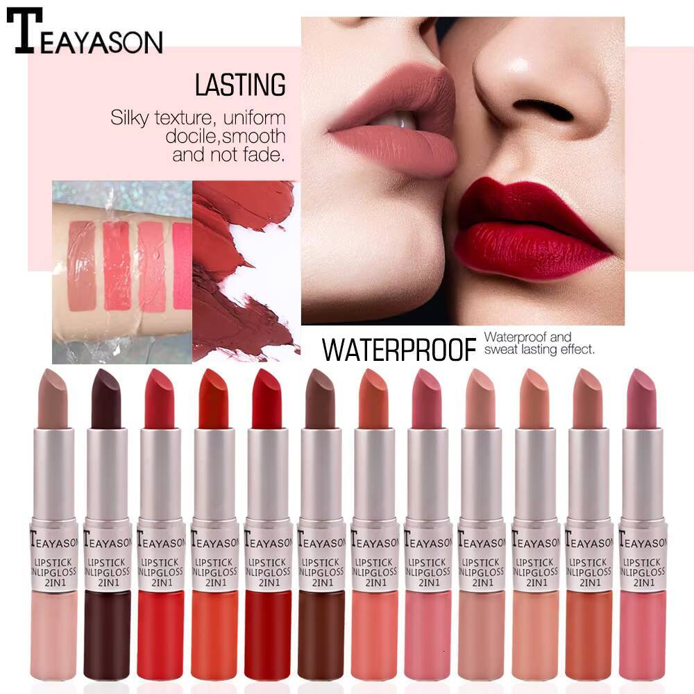 Double Head Matte Velvet Gloss 2 In 1 Stick Non-stick Cup Lip Tint Plumper Waterproof Lipstick Long Lasting Makeup happy