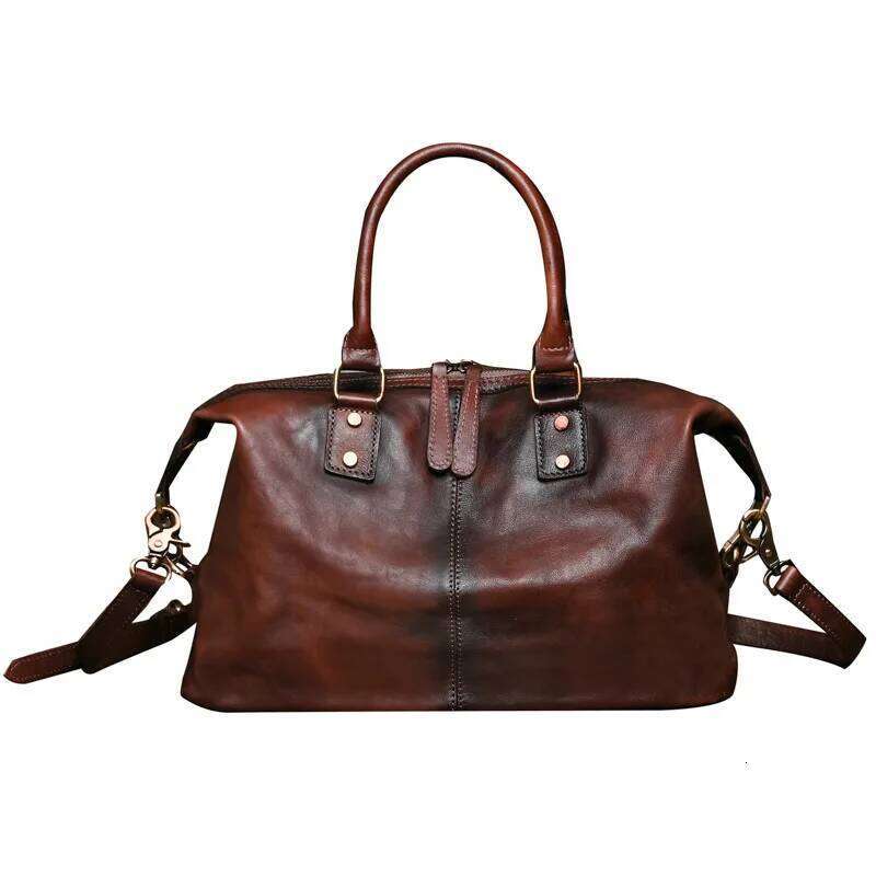 High Quality A4 Vintage Brown Coffee Top Grain Genuine Leather Women Handbag Cowhide Shoulder Messenger Bag Female Purse M022