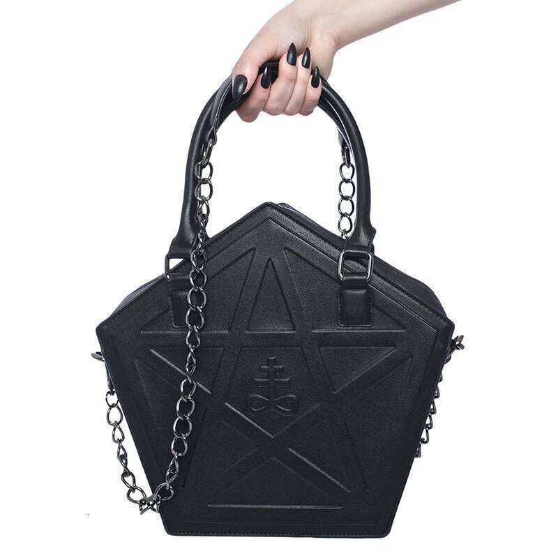 Designer bag 52 JIEROTYX Pentagram Punk Darkness Gothic Star Handbag Women Girl Black PU Soft Leather Shoulder Bag With Chain High Quality