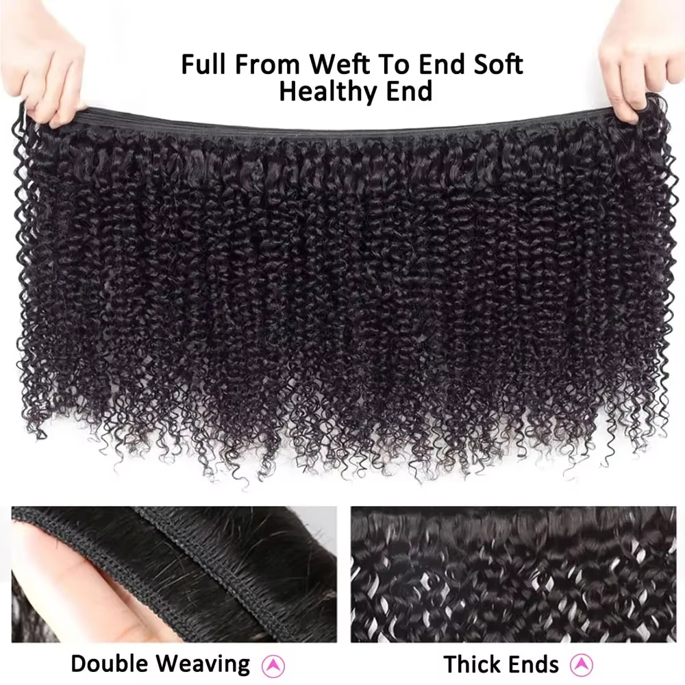 Kinky Curly Human Hair Bundle Unprocessed Curly Weave Weft Hair Bundle Hair Extensions Raw 30 Inch Natural Unprocessed Hair Remy Water Wave 100% Brazi