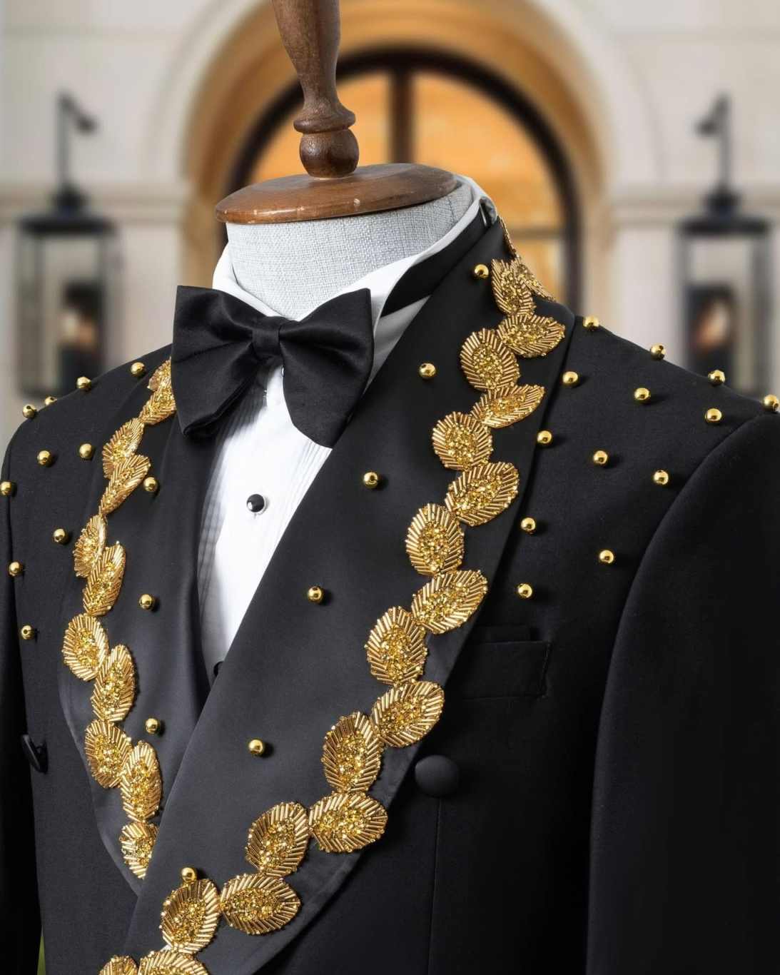 Golden Embroidery Men Suits Customized Double Breasted Groom Wedding Party Tuxedos Slim Fit Male Blazer Costumes Homme 2 Pieces