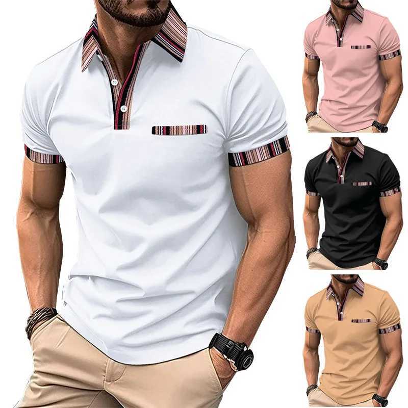2024 New Cross border Mens Leisure Sports POLO Shirt with False Chest Pocket 3D Printed Collar Button Versatile Mens T-shirt W250616