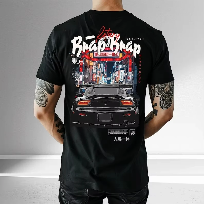 JDM Japan Streetwear Car T-Shirt - RX7 Brap Turbo Boost Rotary Wankel Tuning Men Women Tees CrewNeck T Shirts Printing Clothes