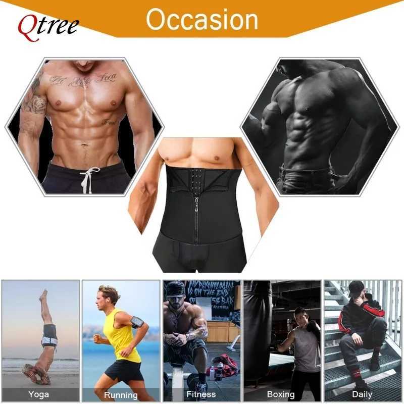 Qtree Men Hot Neoprene Slimming Trimmer Hooks Belt Sauna Sweat Body Shaper Corset Fitness Double Tummy Control Strap Weight Loss W250616