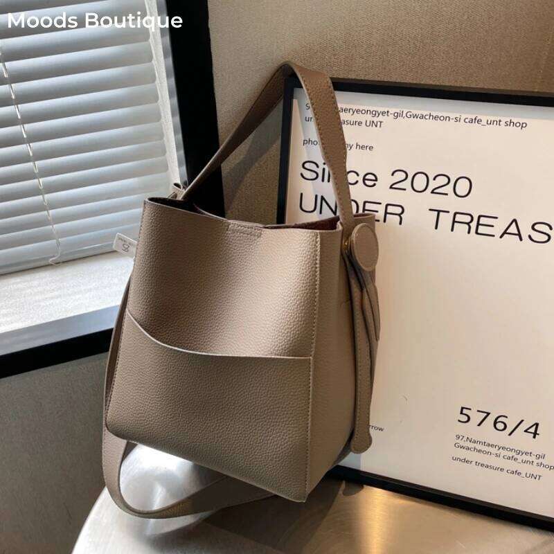 designer bagLuxury Bag MOODS Lychee Pattern Shoulder Bucket Bags For Women Soft PU Leather Big Capacity Shopper Totes Female Commute Crossbody Handbag