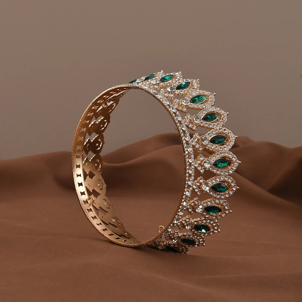 Vintage Crystal Crown Baroque Marquise Rhinestone Tiara Round Diadem Bridal Wedding Headdress Hair Jewelry Accessories 250603