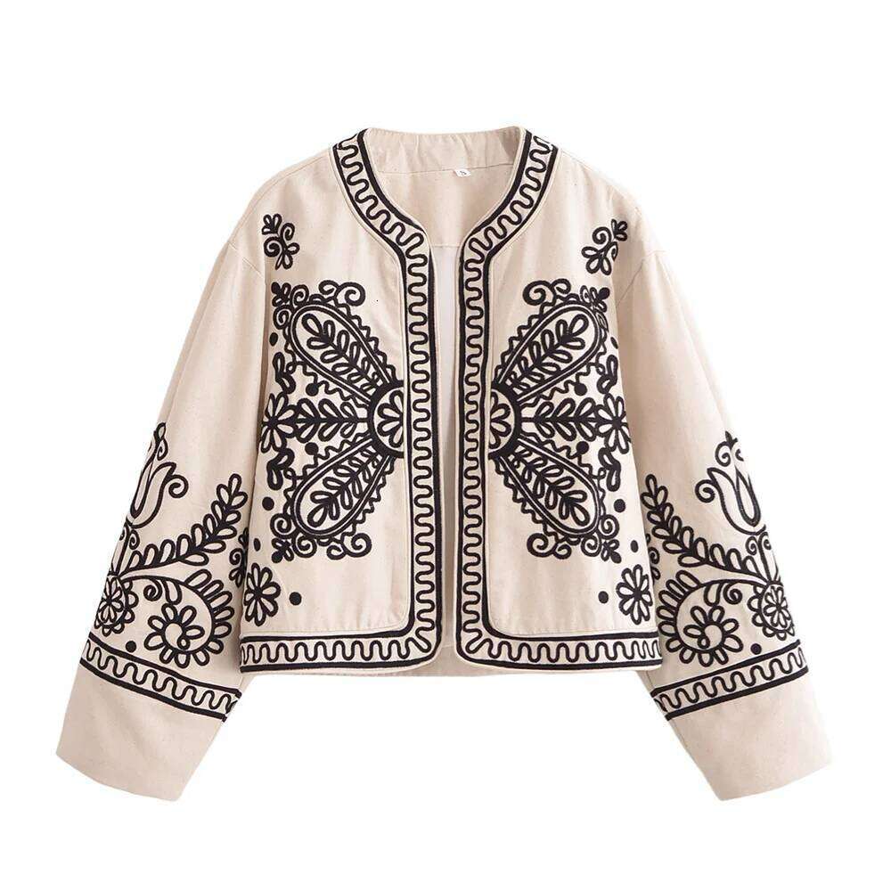 2025 Winter New Women's Clothing Style Simple And Versatile Loose Embroidered Design Long Sleeve Round Neck Short Coat