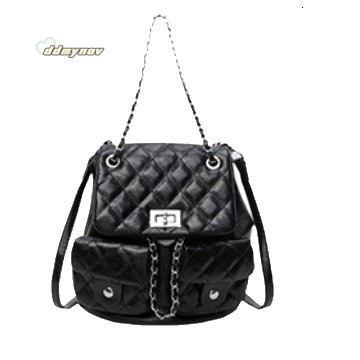 Single Shoulder for Female Students, Travel Solid Color Double Pocket Lock Small Backpack, Quilted Simple Bag ddmynov