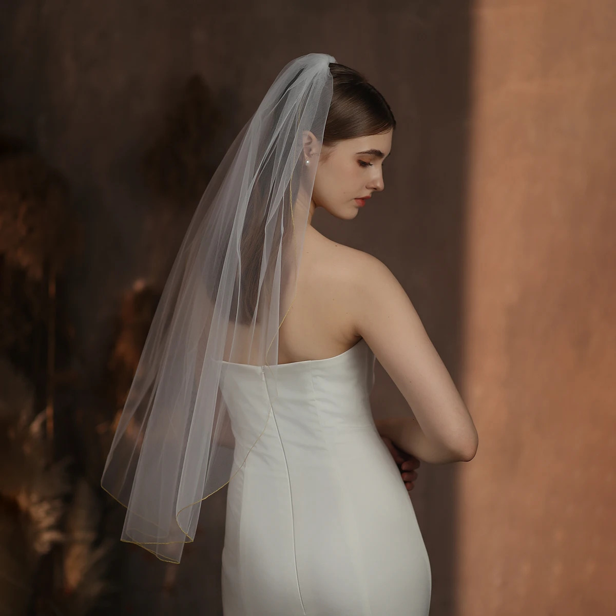 V317 European and American simple single-layer white gold-rimmed bridal veil wedding travel po studio style wedding headdress 250610