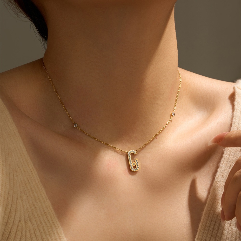 Fashion Style Simple Temperament Dia-Studded Shaped Necklace Earrings for Women High-End Titanium Steel Non-Fading Jewelry