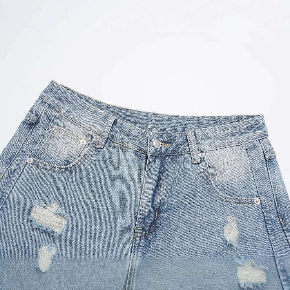 25FW New Men's Denim Summer Ins Trendy Five-Point Loose Casual Ripped Shorts