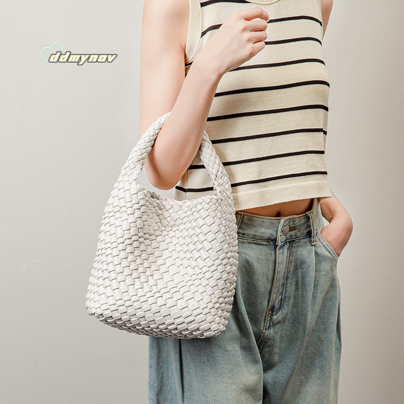Niche Handwoven Summer Solid Color Basket Handbag Mother-Daughter Casual Shoulder Crossbody Bag ddmynov ddmynov