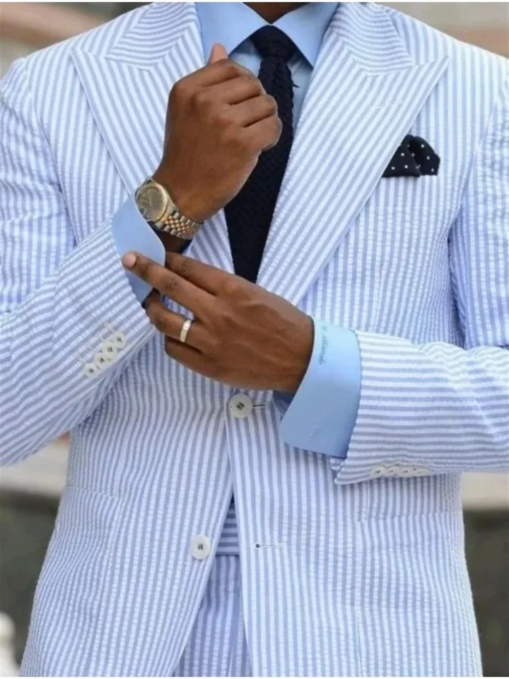 2 Pieces Casual Men Suits Seersucker Stripe Outfits Custom Wedding Groom Tuxedo Costume Homme ed Lapel JacketPants 250613