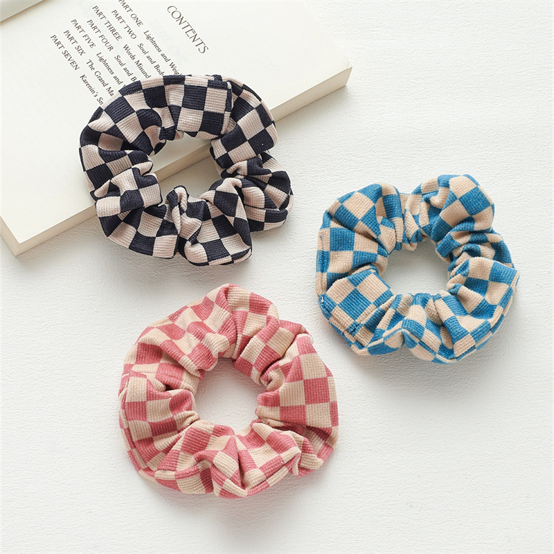 The new meta-colour system retro checkerboard grid hair rope fabric sausage ring headband simple trend hair accessories