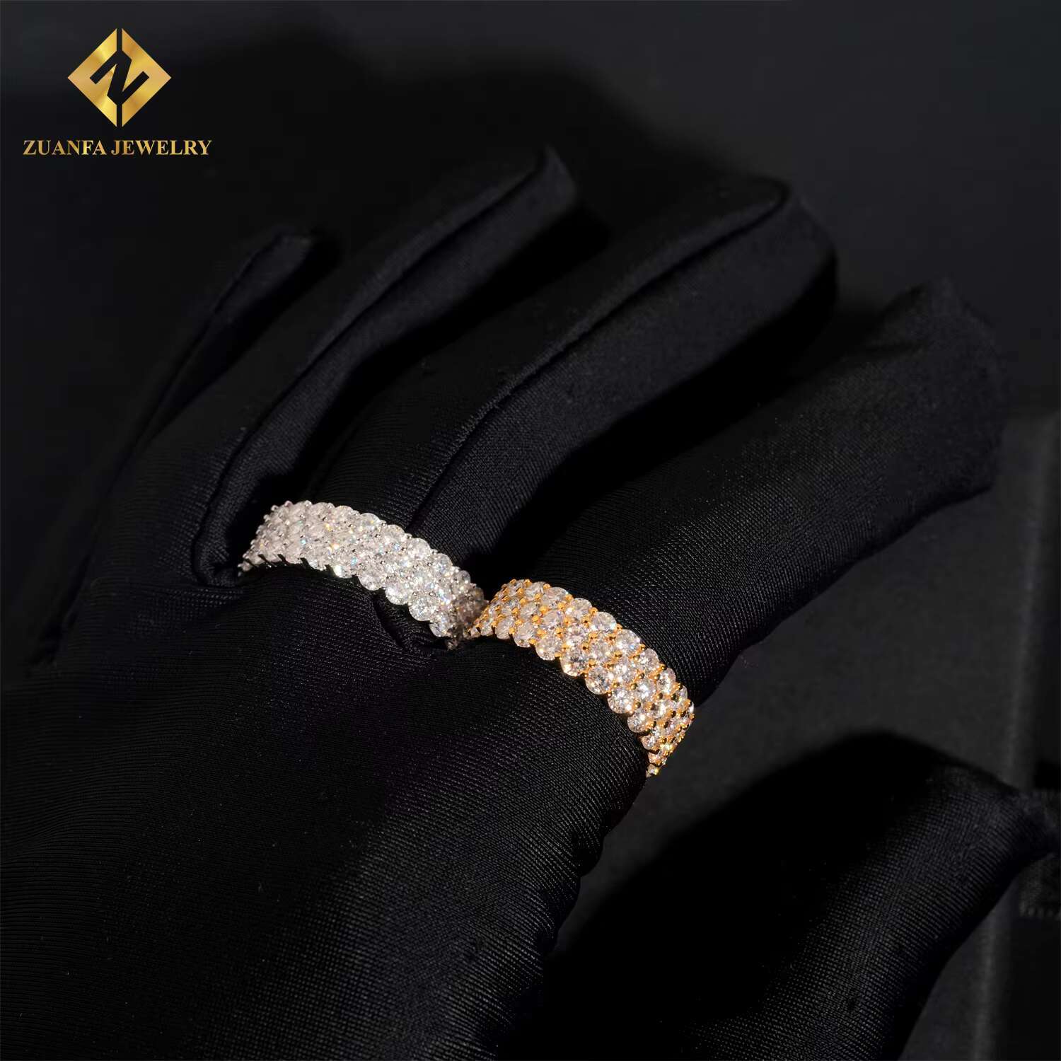 3 Rows Trendy Men Moissanite Diamond Ring Iced Out Hip Hop Hoop Ring
