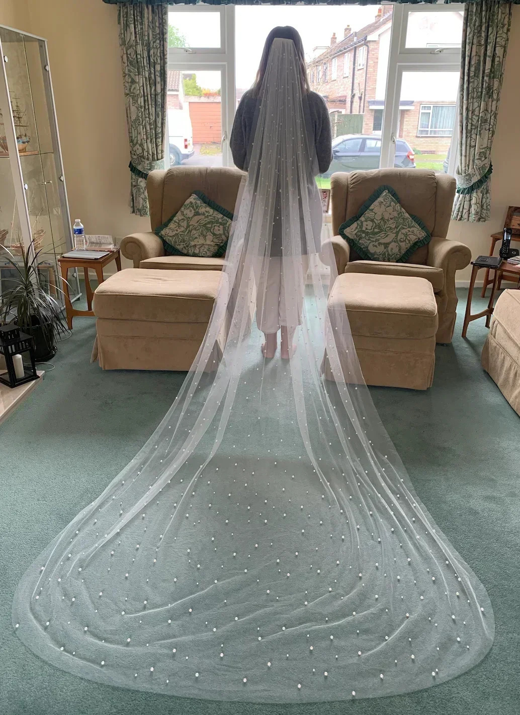 Pearls White Ivory Long Bridal Veil With Comb 1 Layer Cathedral Wedding Veil with Pearls Velos de Noiva Crystal Beads 75-300cm 250610
