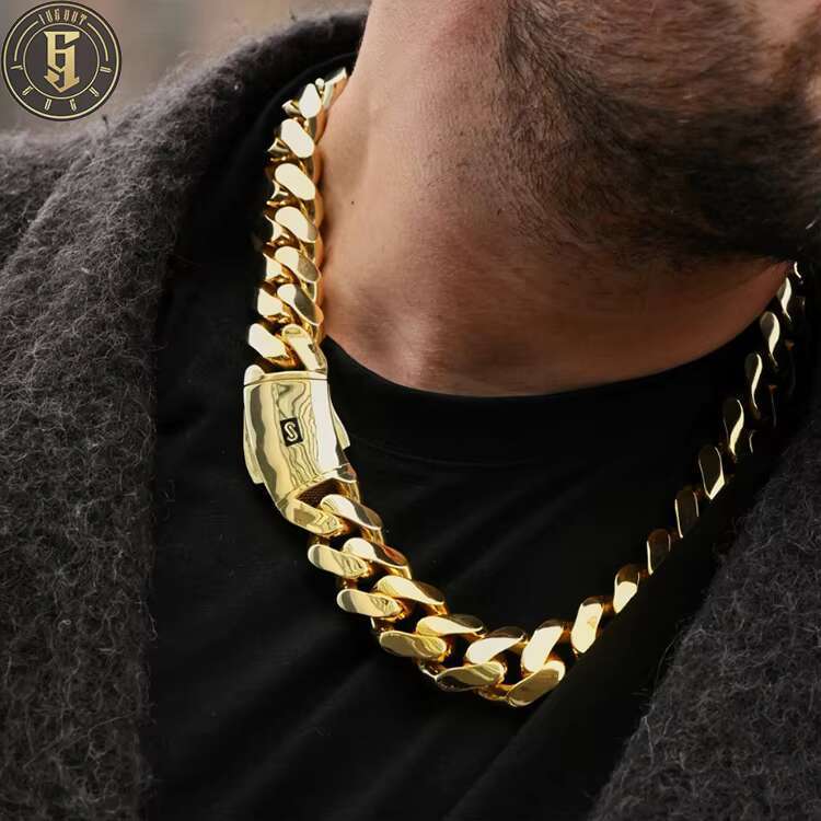 Cadena 14k 18k Gold Plated Hip Hop Luxury Jewelry Monaco Chain Classic Plain Lock Miami Cuban Link Chain Mens Choker Necklace