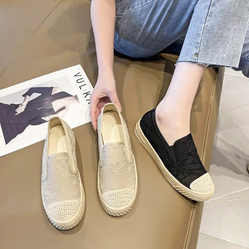 Womens Sneakers Shoes On Platform Roses Slip-on Mesh Thick Sole Fashion Casual 2024 Basic Fisherman Sewing Round Toe Rubber 250613