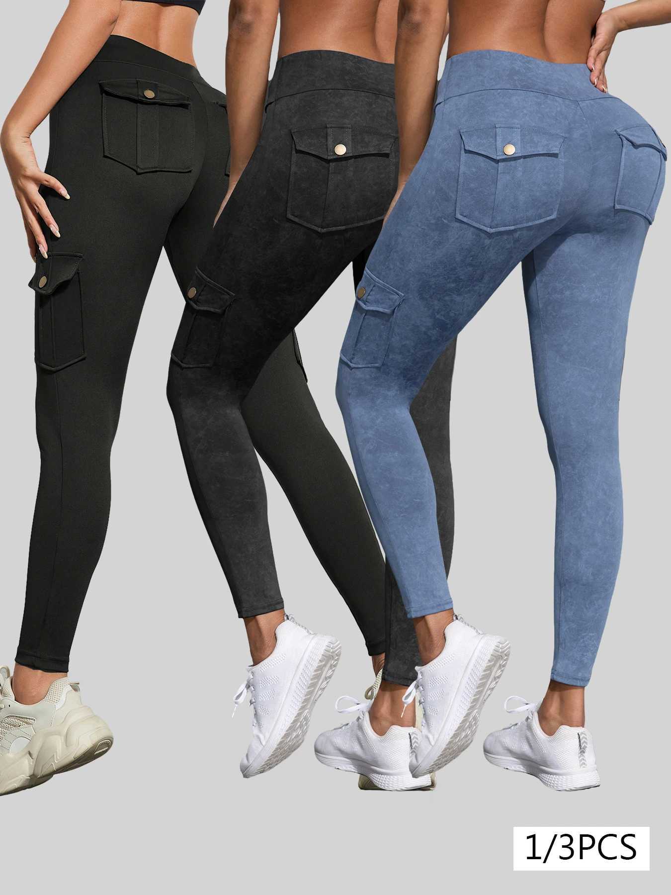 1/3 PCS Washed Print Work Pocket Women Leggings Elastic Butt Lifting Fitness Tights 2025 New Athletic Pants Fashion StreetwearXJ250616