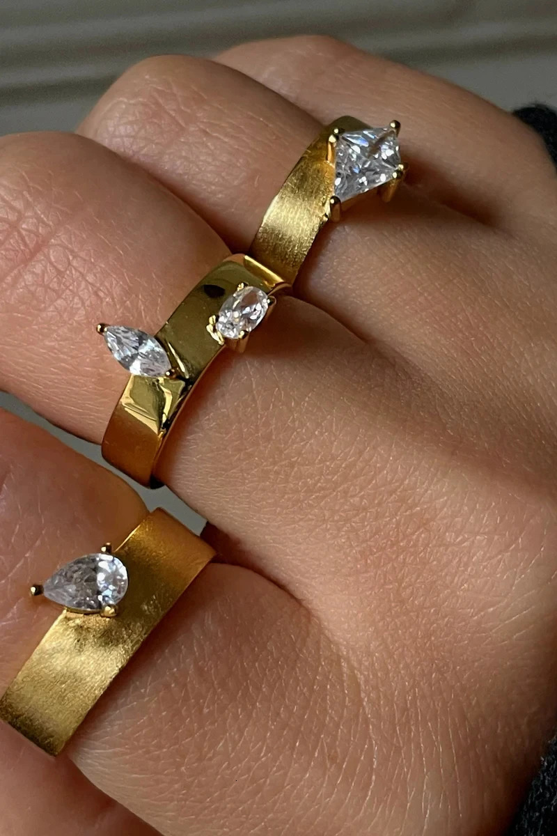 Gold Color Band Ring For Women Various Geometric 5A Cubic Zirconia Sparking Engagement CZ Band Ring 250610
