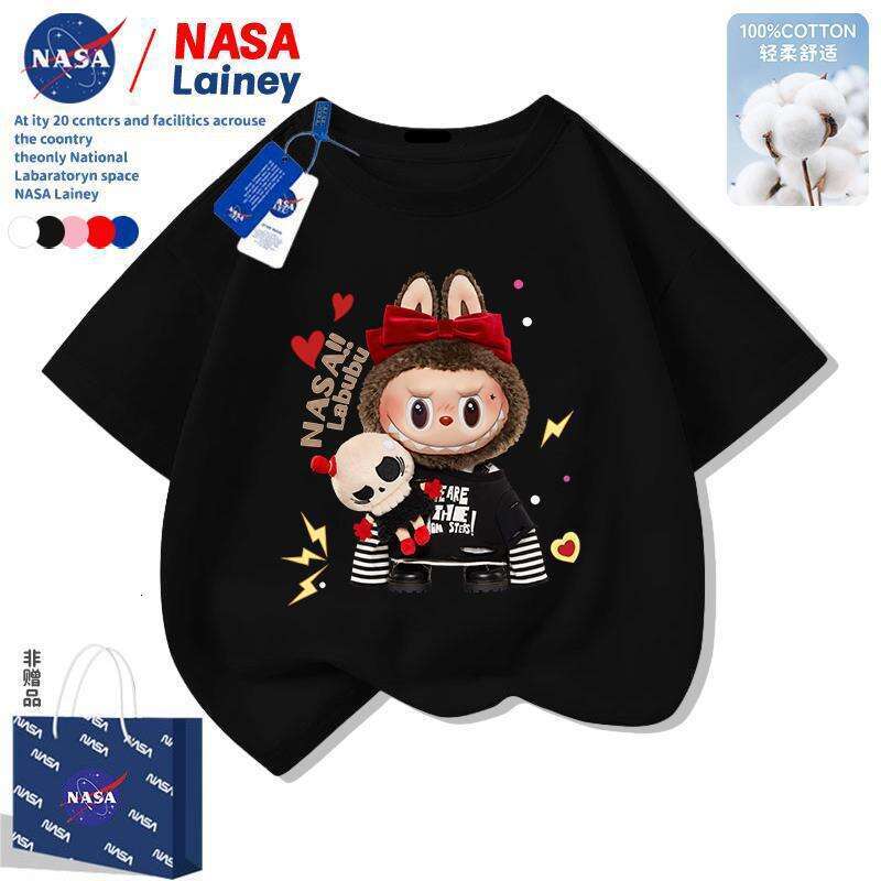 NASA Children's Labubu Short Sleeve Boys and Girls Summer New Cartoon T-Shirt Cute Top