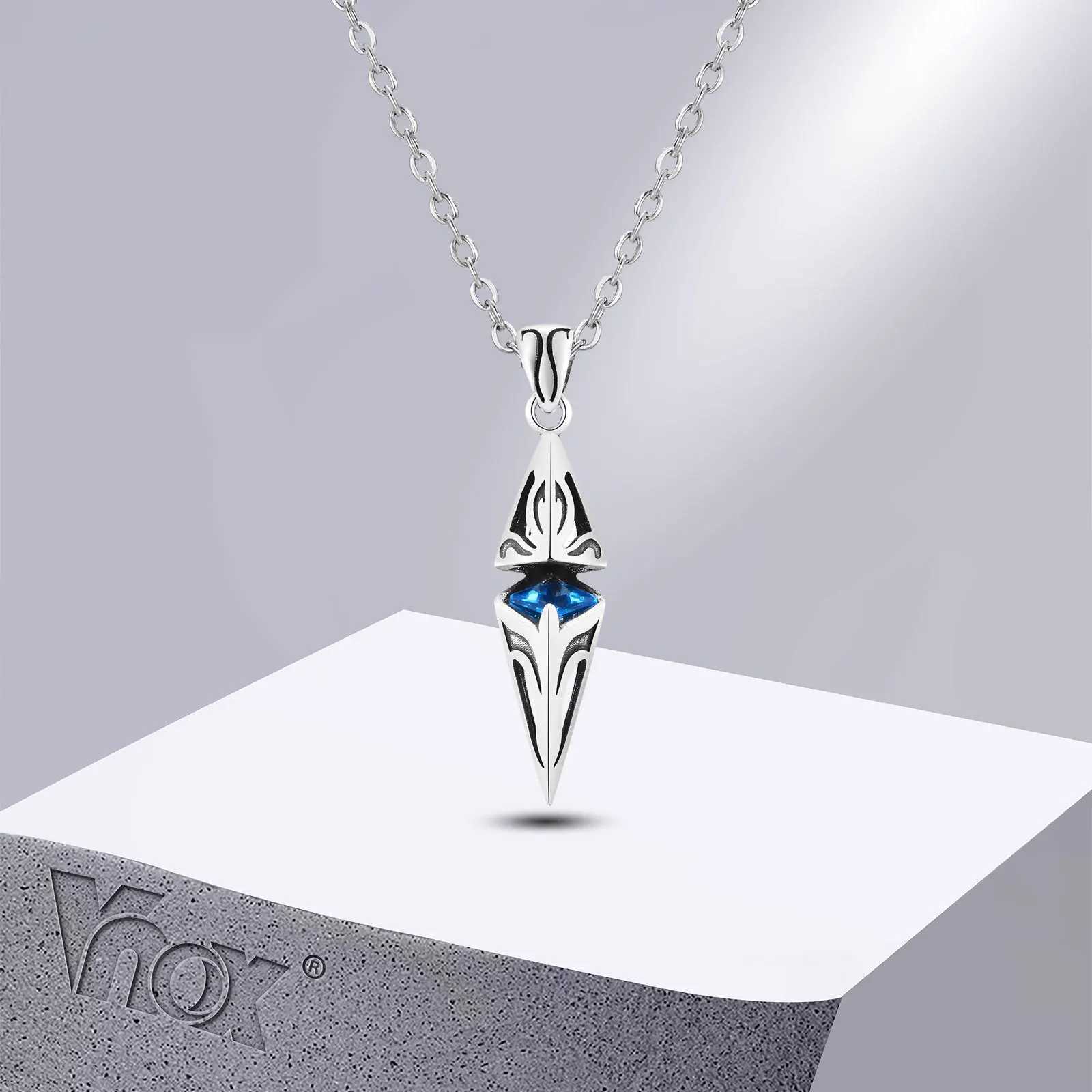 New Arrival Vnox Stylish Blue Stone Necklaces for Men Stainless Steel Cube Geometric Pendant Collar Jewelry Birthday Party Gifts for Him V250616