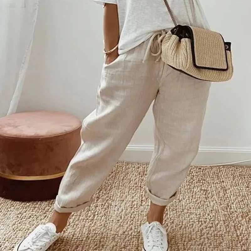 Solid Color Drstring Elastic Waist Women Pants Summer Plus Size Casual Wide Leg Pants Fe Loose Ele Oversize TrousersXJ250616