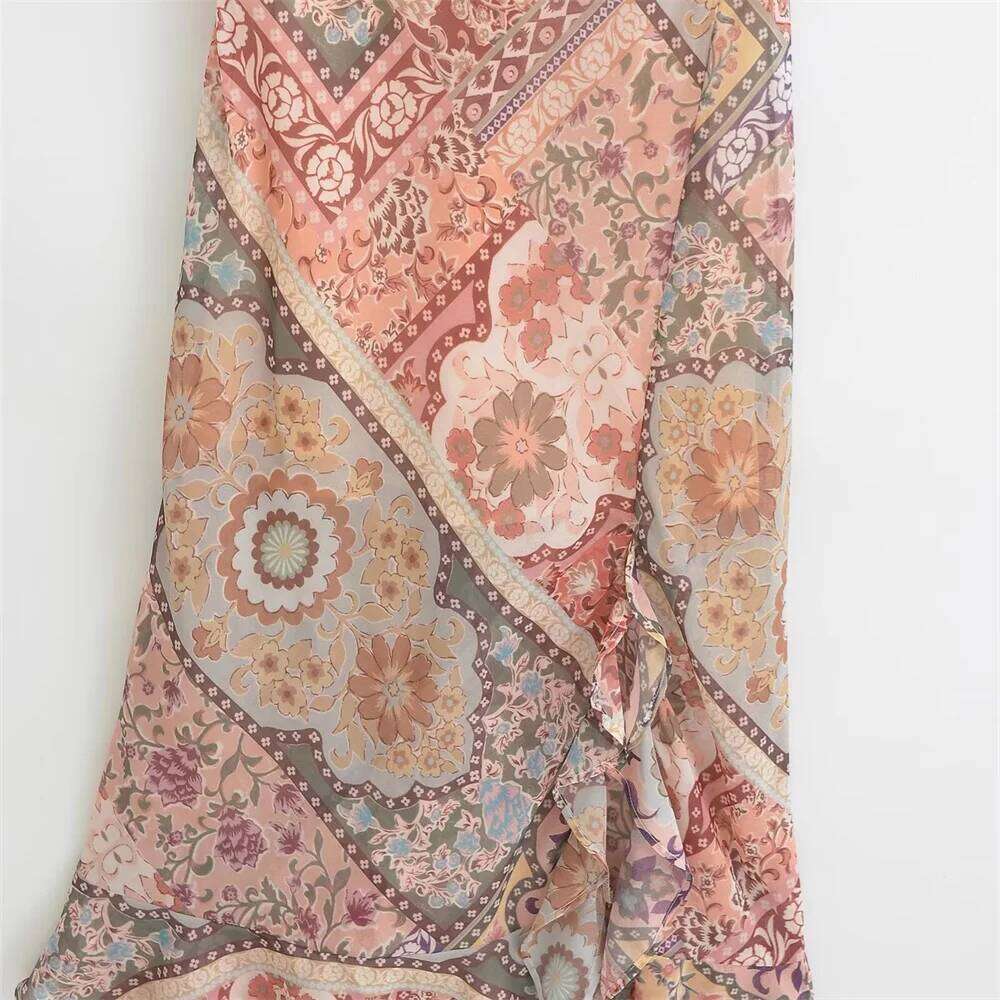 2025 Summer New Product Women's Fashion Style Slimming Bareback Contrast Printed Strap Dress