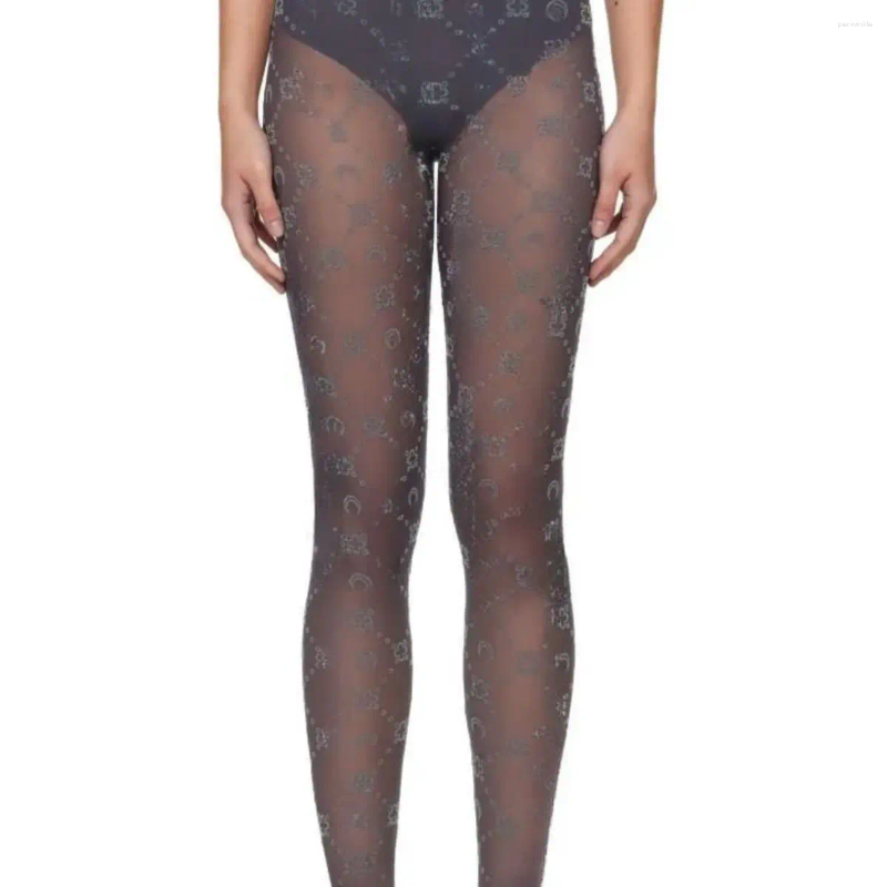 Women's Jumpsuits Rompers Women's Crescent Moon Perspective Mesh Flocking Leggings Fashion Sexy Pants Book Women