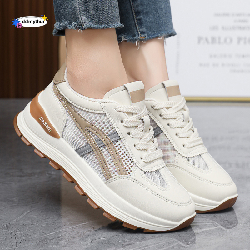 New Women's Mesh Breathable Agan Women 2025 Summer Thick-Soled Sneakers Fashion Versatile White Shoes ddmythur