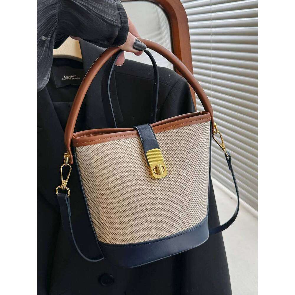2025 Newest Hot Sales Women Casual Canvas Bucket Handbag Two Size Soft Leather Shoulder Bag for Lady