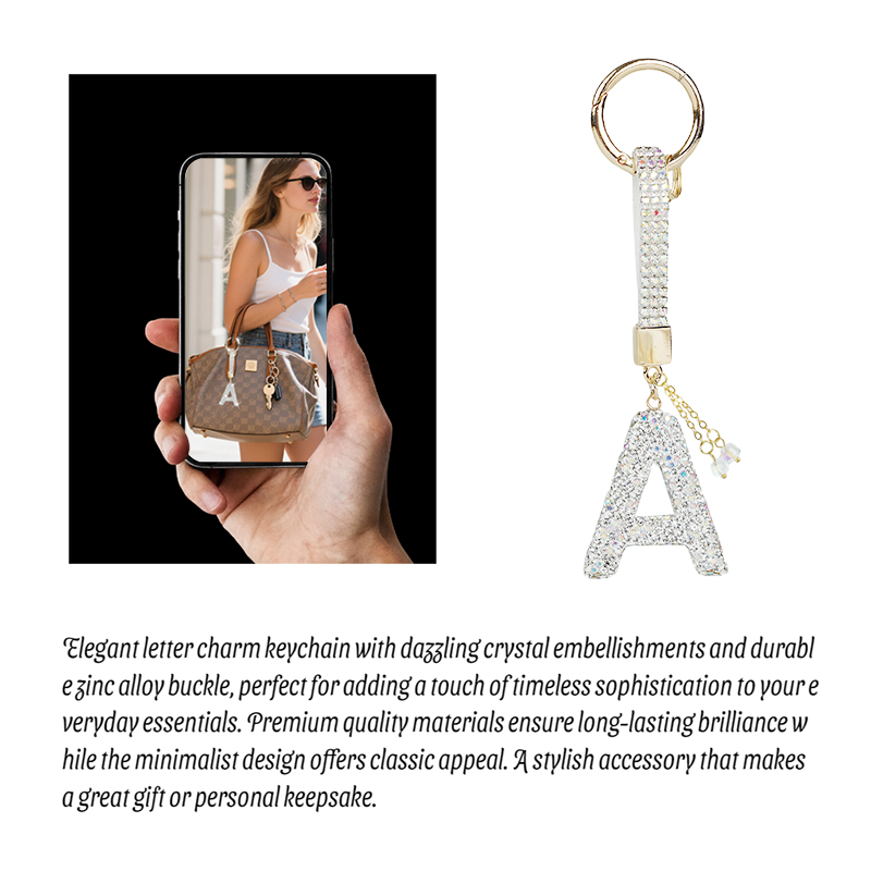 Fashion shiny diamonds English letters car key personalised name keychain bag decoration bag pendant birthday graduation souvenir gift