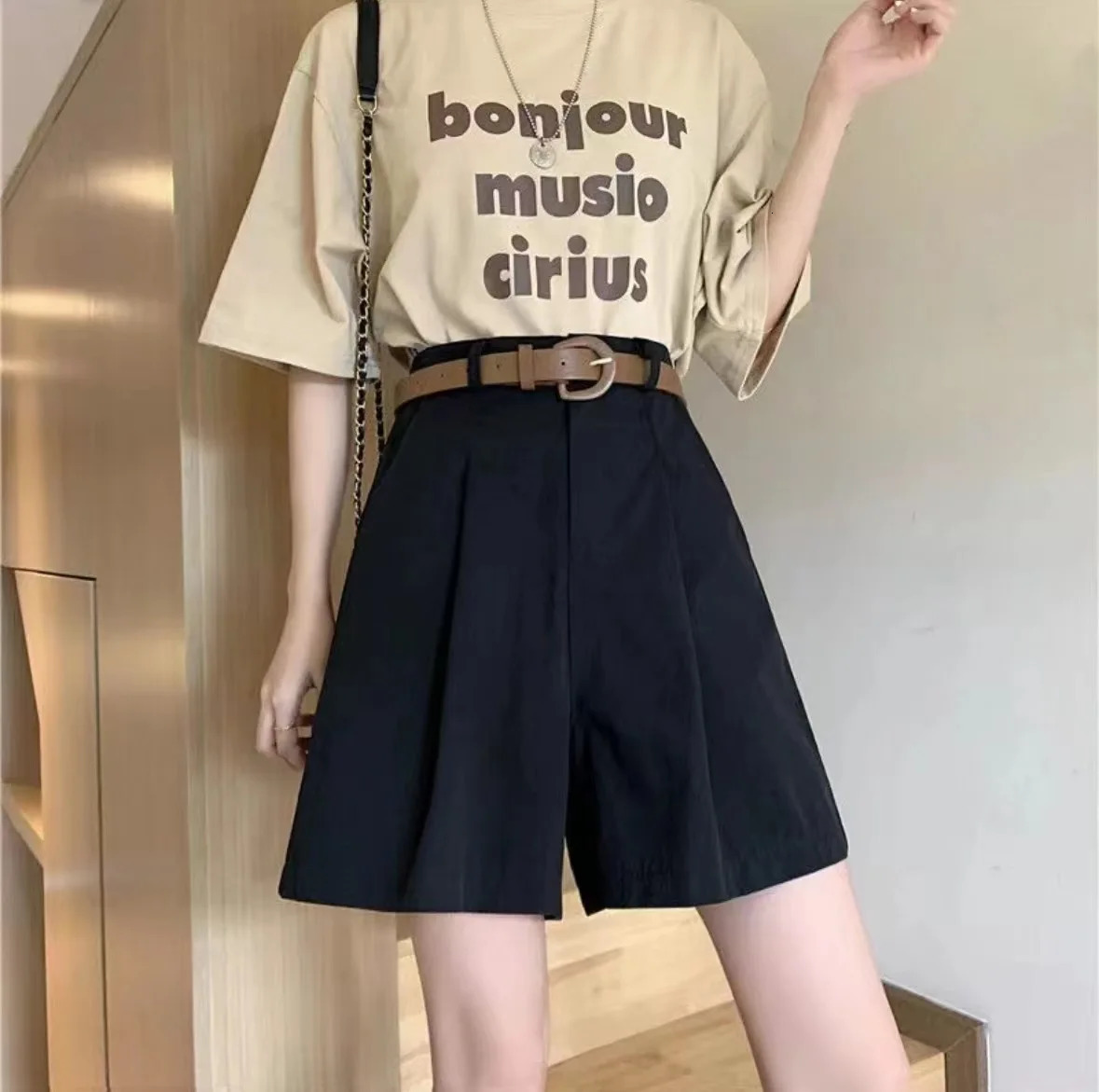Loose Casual Shorts Women Summer Cargo Wide Leg Pants High Waist Stretchy Pure Color 250609