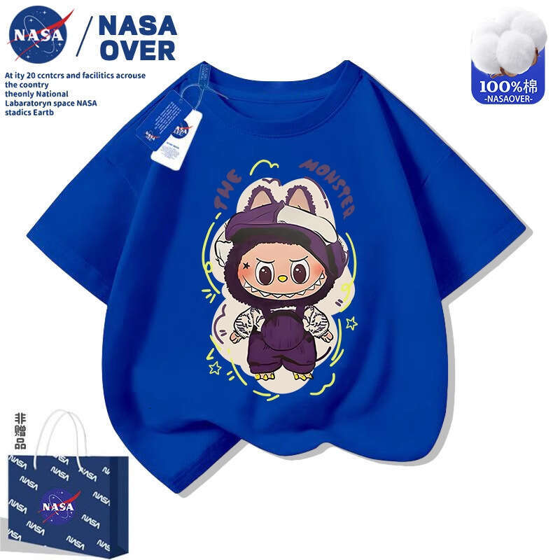 NASA Children's Summer T-Shirt Short Sleeve Labubu Boys and Girls Cute Cartoon Print Top