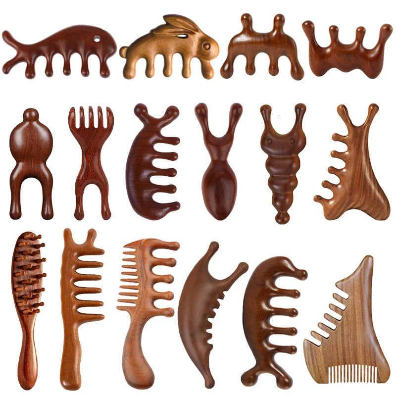 Wooden Massage Comb Head Meridian Scalp Combs Face Eye Shoulder Neck Scraping Treatment Hair Loss Antistatic Wide Tooth 250605