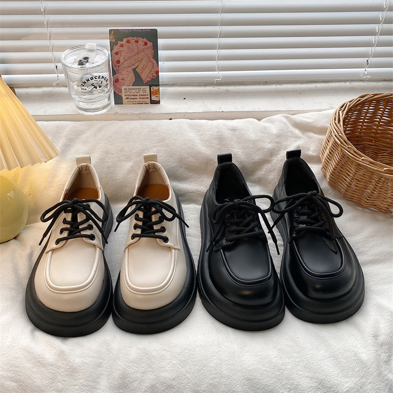 Ddmysports British Style Spring And Autumn JK Women S Leather New Platform Thick Sole Height Increasing Chunky Single Shoes Outdoor Shoes