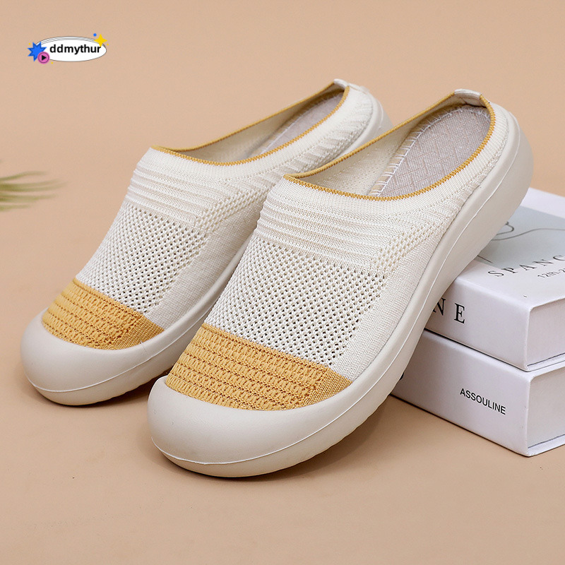 Women's Summer New Fashion Breathable Versatile Non-Slip Wear-Resistant Round Toe Slip-On Shoes Half Slippers ddmythur