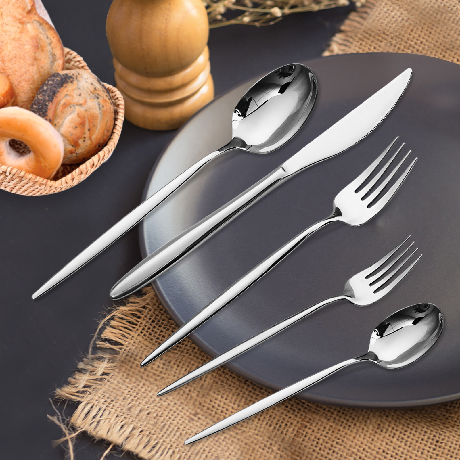 20Pcs Stainless Steel Flatware Set Service for 4, Dishwasher Safe Polished Silver Cutlery Set - Knives Forks Spoons(Ships from the U.S. with free ship