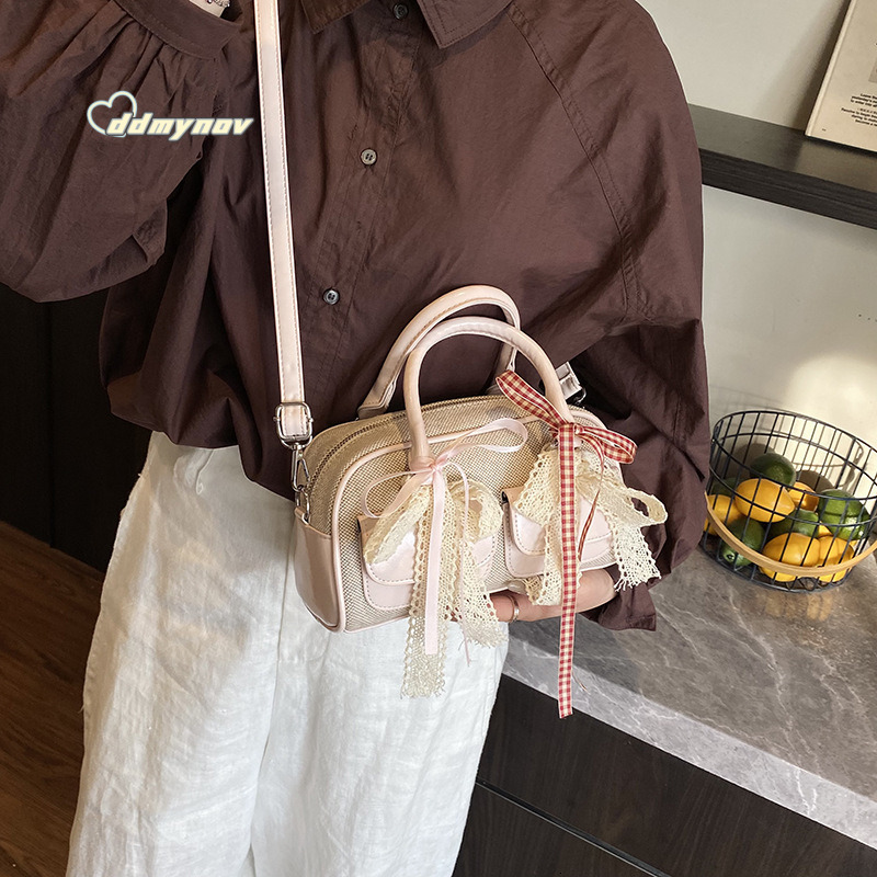 Korean INS Style Double Pocket Handbag for Women 2025 Spring Fashion Versatile Crossbody Boston Bag ddmynov ddmynov