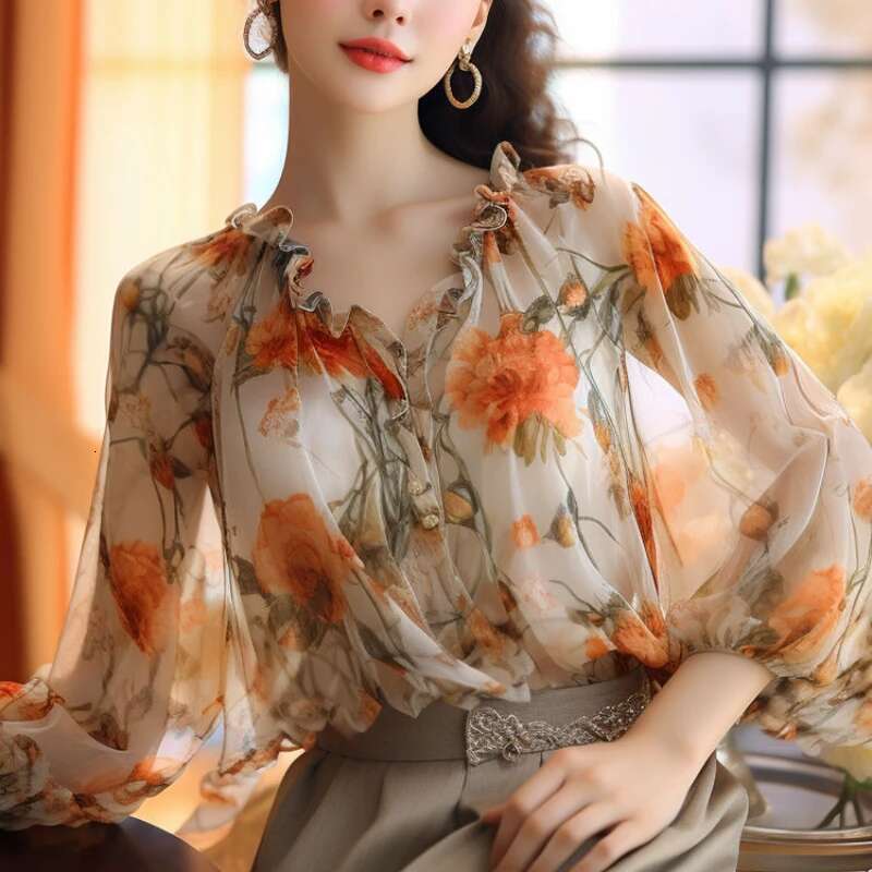 With Print Womens Shirt And Blouse V Neck Female Tops Elegant Youth Youthful Cute Summer 2025 Novelties Original Hot Promotion
