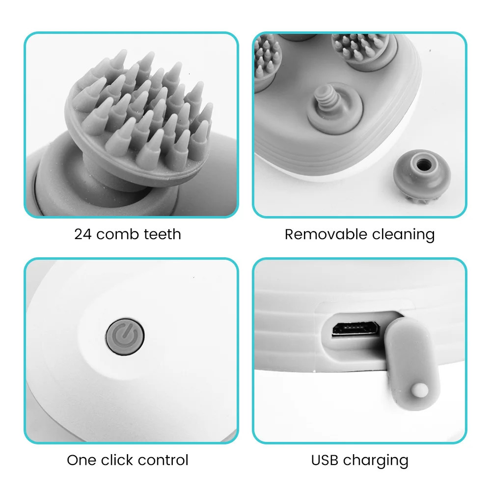 Electric Head Scalp Massager with 4 Kneading Massage Heads Body Deep Tissue for Hair Growth Relaxtion and Cat Pet Claw 250605