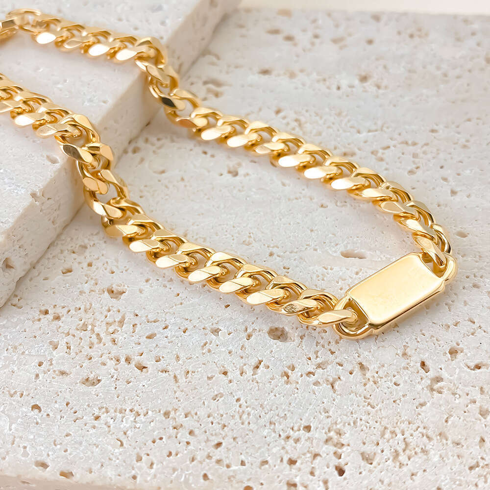 eManco Simple Thick Chain Titanium Steel Bracelet for Men, Ins Niche Design, High-end Feel, Oval 14k Gold Color, Internet Celebrity Trend
