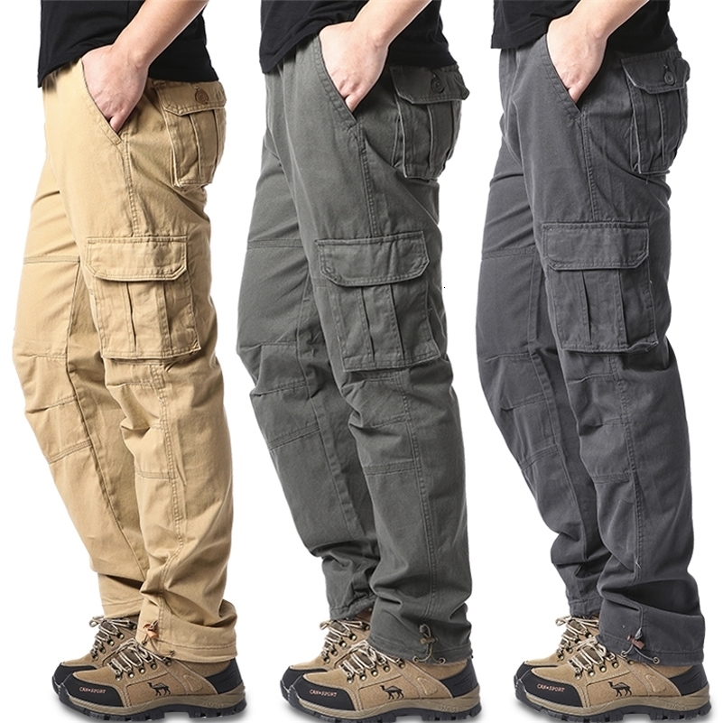 Large Pocket Loose Overalls Mens Outdoor Sports Jogging Tactical Pants Elastic Waist Pure Cotton Casual Work Pants 250528
