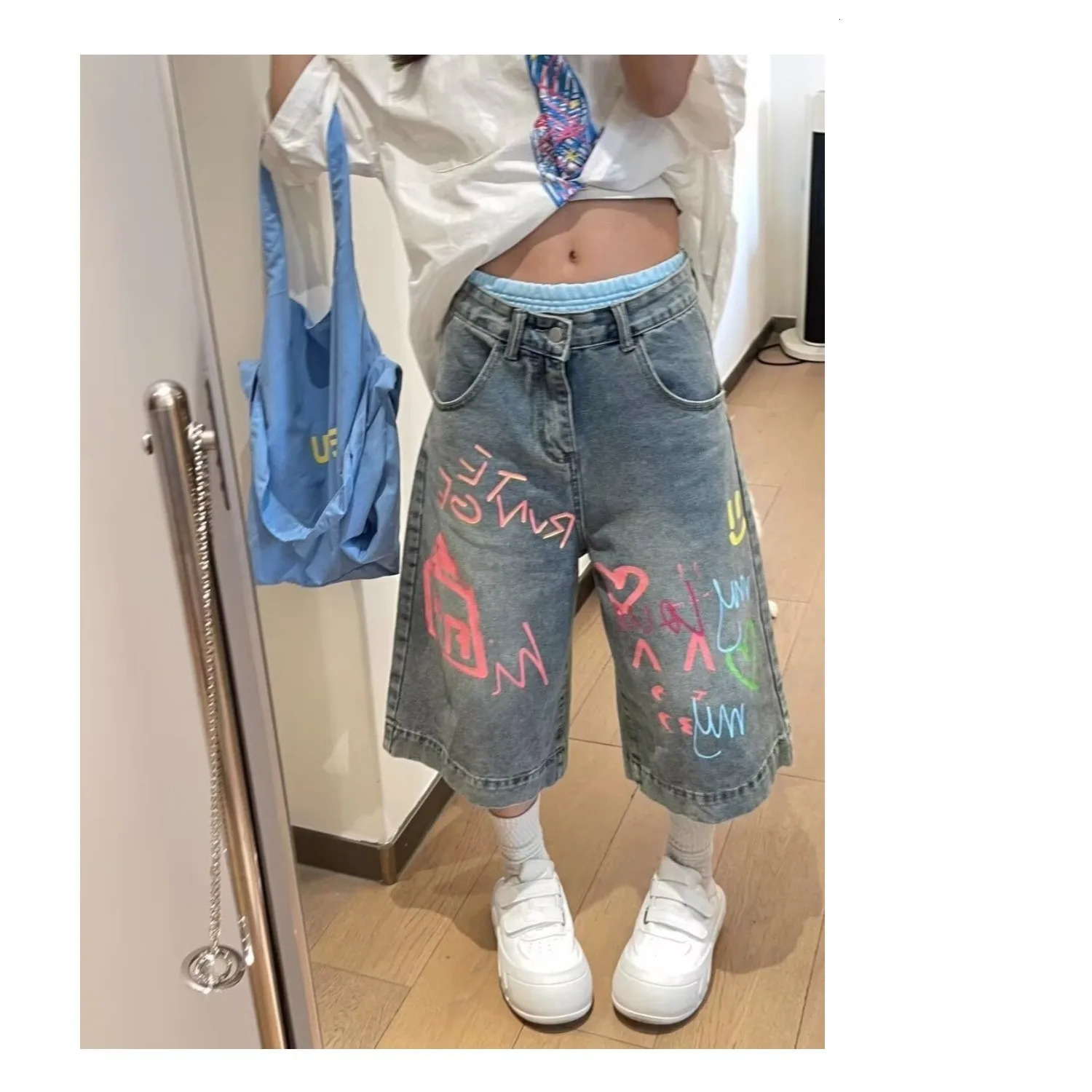 Summer Girls Shorts For Teen Girls Casual Knee-Length Jeans with Colorful Drawing Fashion Shorts Pants Age 250609