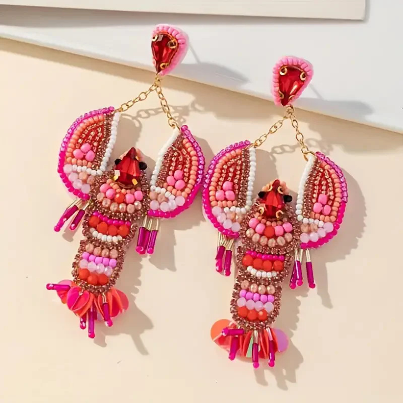 Dvacaman Handmade Beaded Lobster EarringsBoho Seed Bead EarringsBeach Vacation Party Gifts Women Accessories 250610