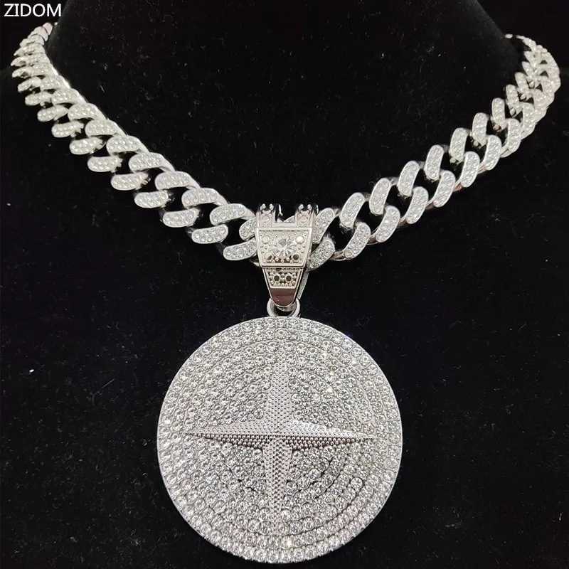 Men Women Hip Hop Round Pendant Necklace with 13mm Crystal Cuban Chain d Out Bling HipHop Necklaces Fashion Charm Jewelry W250616