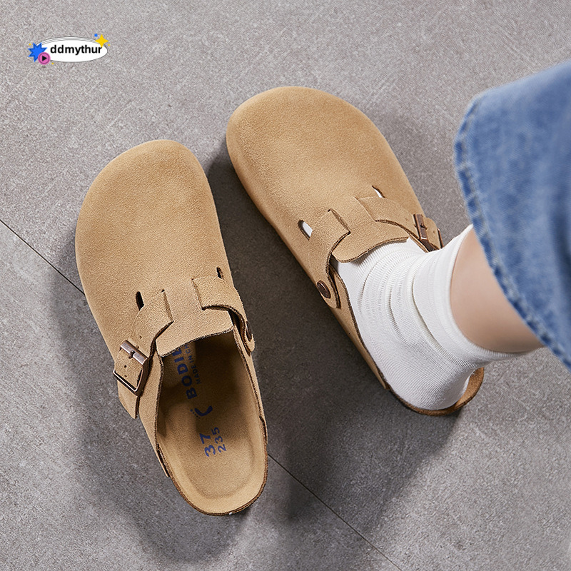 Unisex Genuine Leather Cork Sole Flat Cowhide Fishing Boken Shoes Casual Closed-Toe Slippers Bole Xishi ddmythur